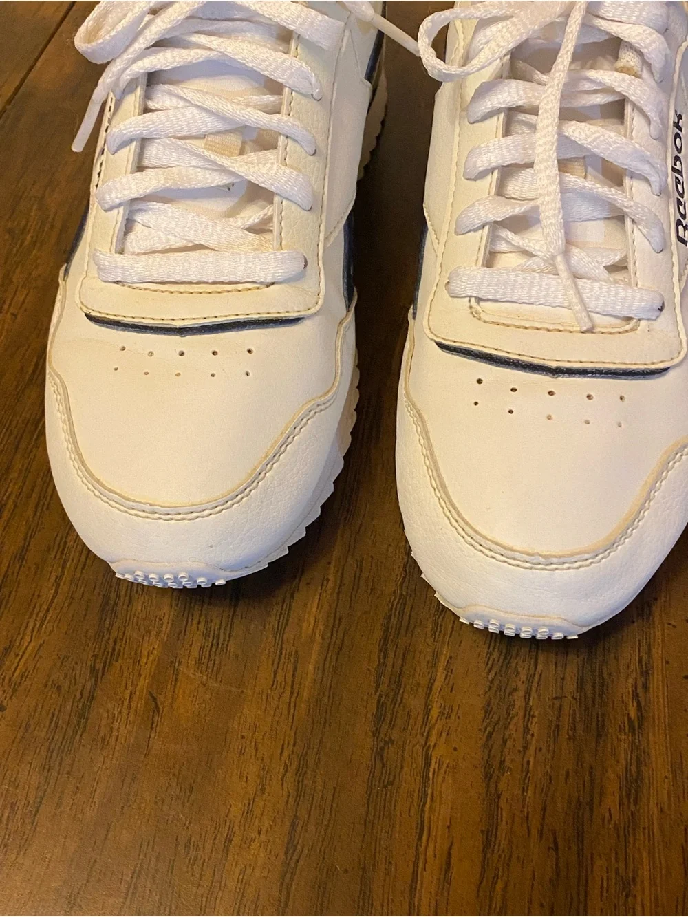 Reebok Women’s Ortholite White Athletic Sneakers with Navy Accents